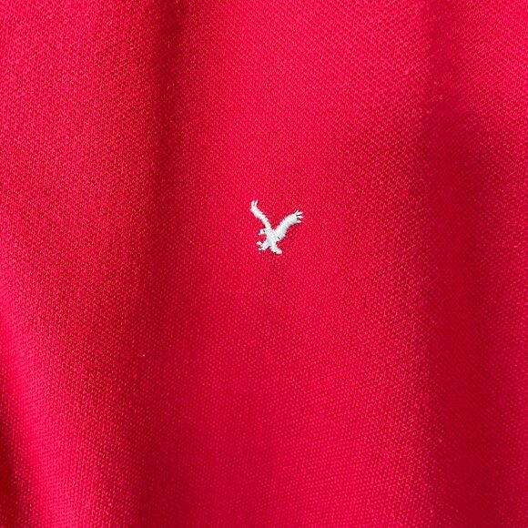 Vintage American Eagle Stretch Long Sleeve Polo Shirt in Red Size XL - Picture 5 of 9